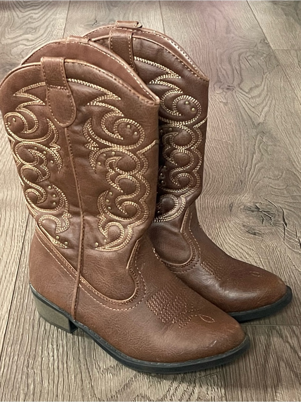Cat & Jack Meadow Brown Embroidered Studded Kids Size 1 Western Cowboy Boots